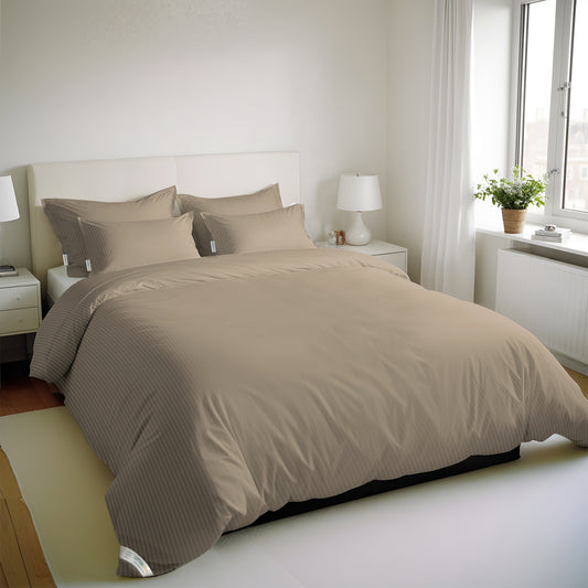 6 Piece Duvet Cover Set 220x240cm Queen - Light Brown Stripe - Cotton Home