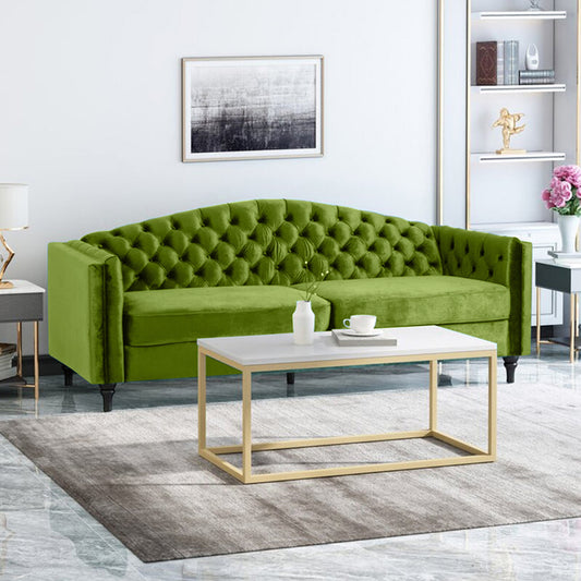 Nova 3-Seater Velvet Sofa with Square Arms – L220cm x W60cm x H85cm, Green Comfortable & Stylish Sofa for Living Room - Cotton Home