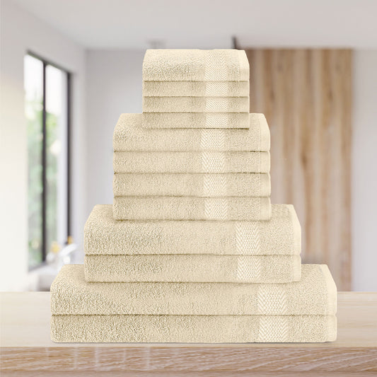 Cotton Towels 12 Piece Set-Soft Feel, Quick Dry, Highly Absorbent Durable Towels - Cotton Home
