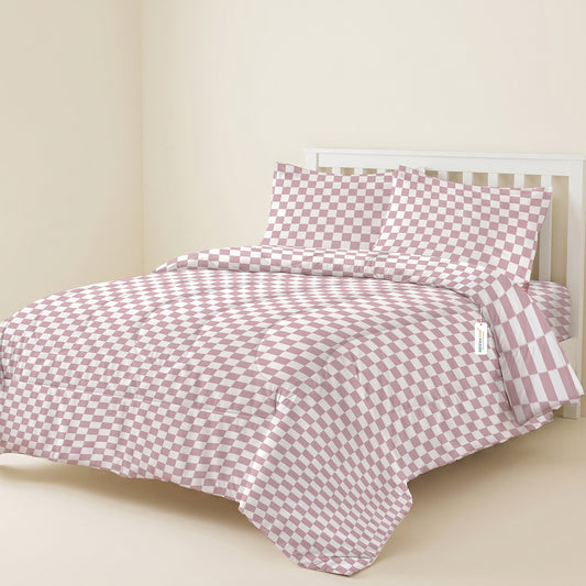 Premium Cotton 4PC Bedding Set Kids Comforter Set 160x220cm Blush Blocks