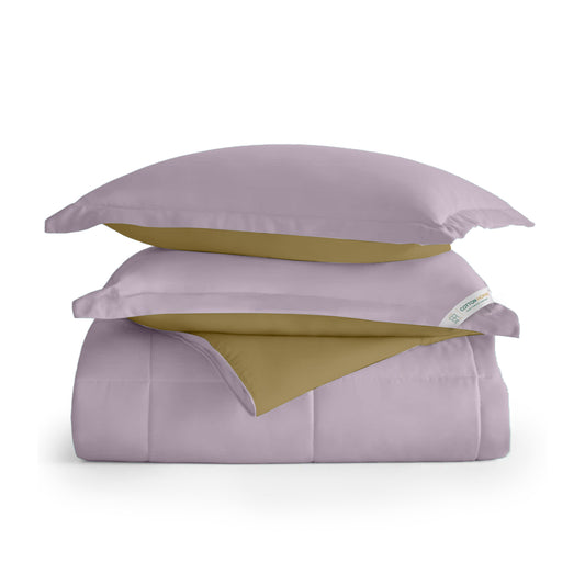 All Season Lilac Super Soft Reversible Comforter Set 220x240cm with 2 Pillow Case - Cotton Home