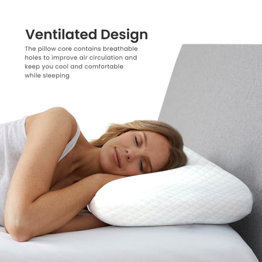 Breathable Memory Foam Pillow 40x60x13cm with Removable Cover - White - Cotton Home