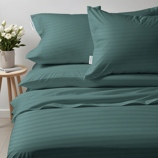 Egyptian Cotton Jacquard 6 Piece Duvet Cover Set Stripe 220x240cm Teal - Cotton Home