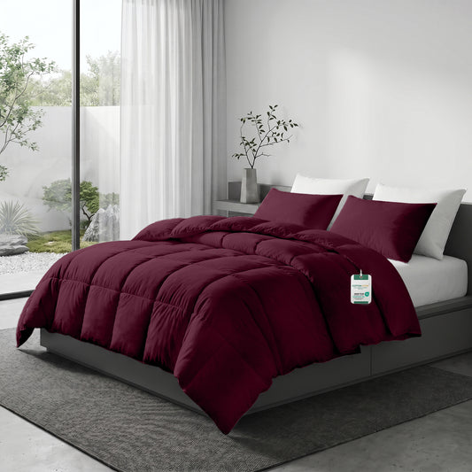 3PC Comforter Set Solid Dyed Microfiber Bordo 220×240cm