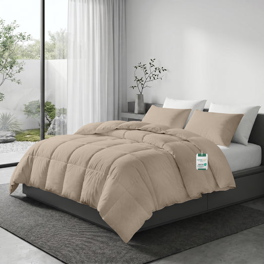 3PC Comforter Set Solid Dyed Microfiber DK Beige 220×240cm