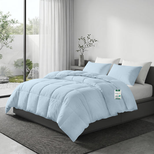 3PC Comforter Set Solid Dyed Microfiber Sky Blue 220×240cm