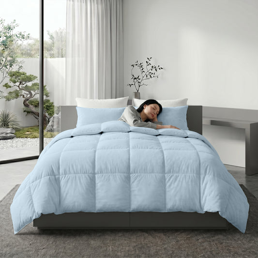 3PC Comforter Set Solid Dyed Microfiber Sky Blue 220×240cm