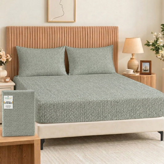 Egyptian Cotton King Size Printed Fitted Sheet 180X200+30CM with Pillow Case (5B)