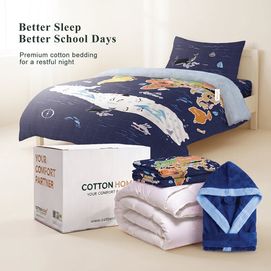 Back to School Essentials Premium Cotton Kids Bedding & Bathrobe Set Ocean