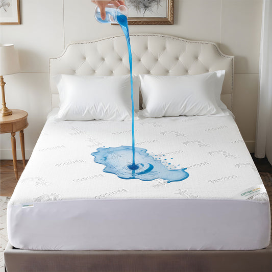 Premium Bamboo Grey Mattress Protector 90x200+35CM Breathable & Waterproof - Cotton Home