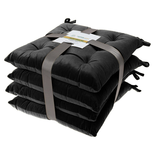 Velvet Slip Free Tufted Chair Cushion Black 40x40cm - Pack of 4 - Cotton Home