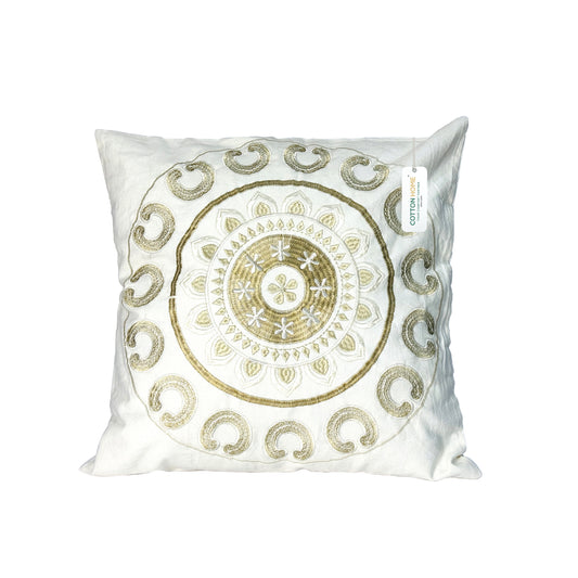 Embroidered Cushion - 100% Cotton Canvas, 45x45cm | Ivory Floral Pattern | Cotton Home - Cotton Home