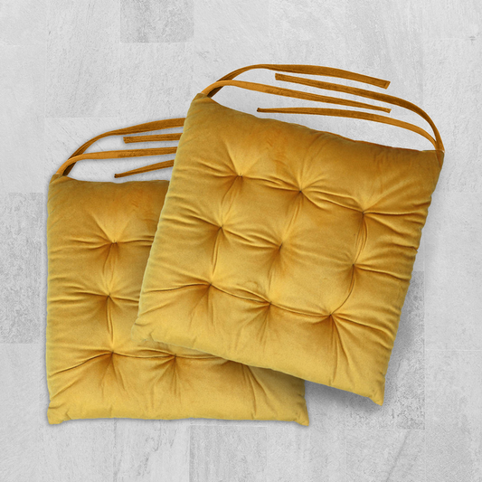 Velvet Slip Free Tufted Chair Cushion Dark Mustard 40x40cm - Pack of 2 - Cotton Home