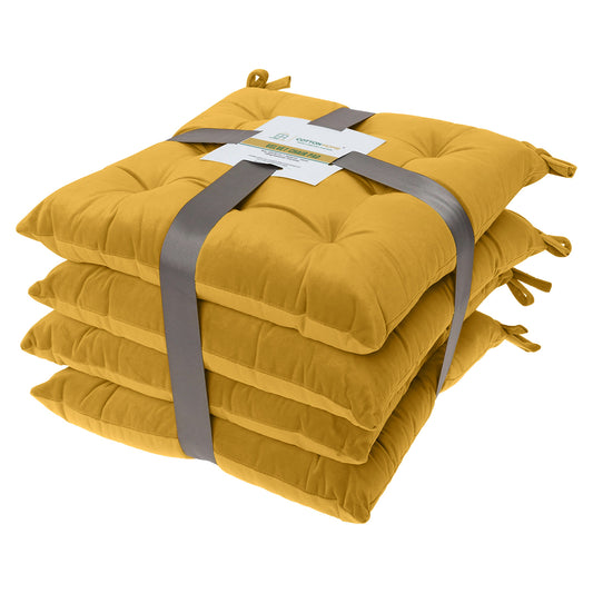 Velvet Slip Free Tufted Chair Cushion Dark Mustard 40x40cm - Pack of 4 - Cotton Home