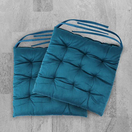 Velvet Slip Free Tufted Chair Cushion Dark Teal 40x40cm - Pack of 2 - Cotton Home