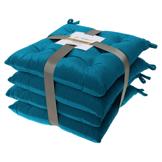Velvet Slip Free Tufted Chair Cushion Dark Teal 40x40cm - Pack of 4 - Cotton Home