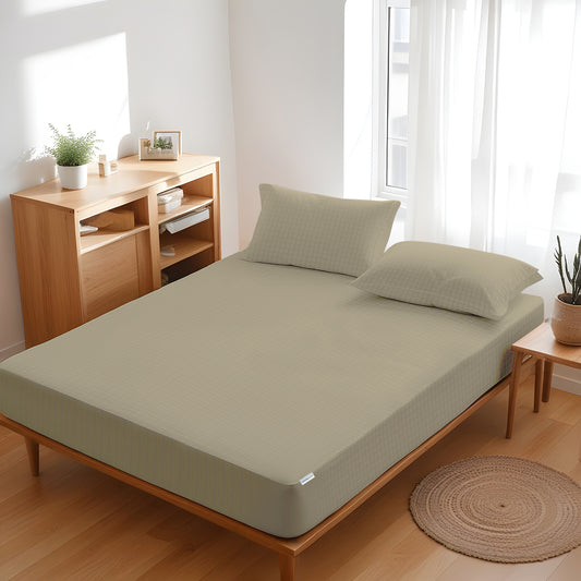 Egyptian Cotton Dobby 3PC Fitted Sheet 160X200+30CM Tiled Beige