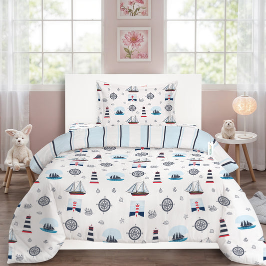 Back to School Essentials Premium Cotton Kids Bedding & Bathrobe Set Sailor