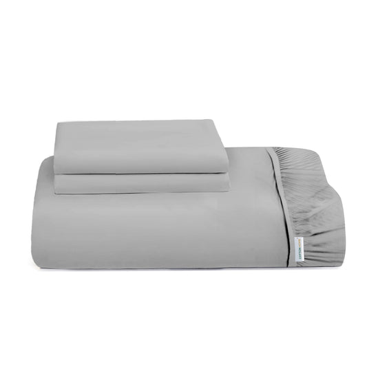 3 Piece Fitted Sheet Set Super Soft Grey Single Size 90x200+20cm with 2 Pillow Case - Cotton Home