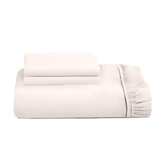 3 Piece Fitted Sheet Set Super Soft Ivory Single Size 120x200+25cm with 2 Pillow Case - Cotton Home