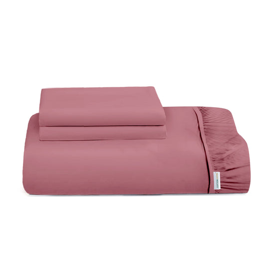 3 Piece Fitted Sheet Set Super Soft Mauve King Size 180x200+30cm with 2 Pillow Case - Cotton Home