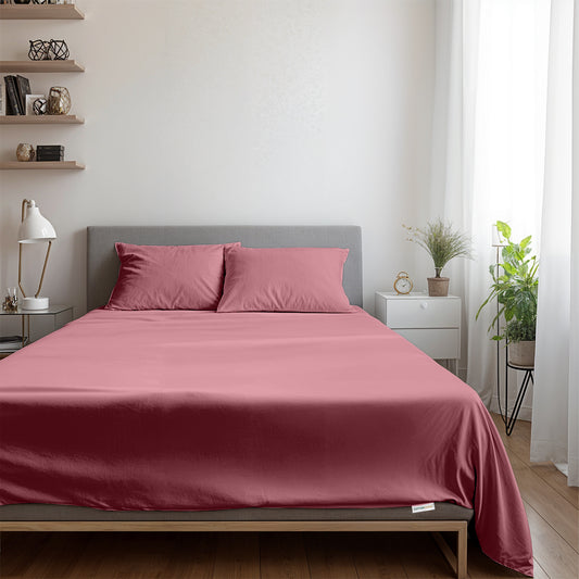 3 Piece Flat Sheet Set Supersoft Microfiber Mauve Super King Size 240x260 with 2 Pillow Case