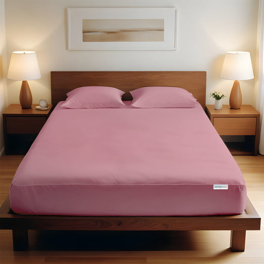 3 Piece Fitted Sheet Set Super Soft Mauve Super King Size 200x200+30cm with 2 Pillow Case - Cotton Home