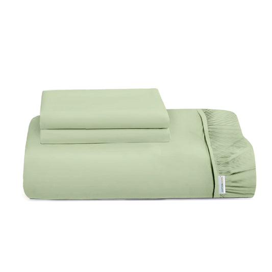 3 Piece Fitted Sheet Set Super Soft Mint Green Single Size 90x200+20cm with 2 Pillow Case - Cotton Home