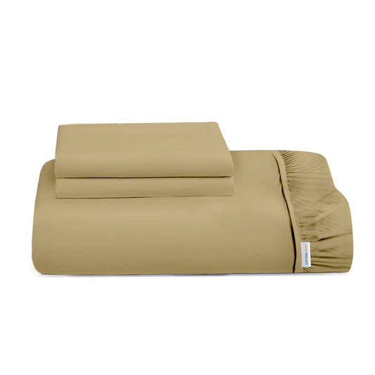3 Piece Fitted Sheet Set Super Soft Mustard Single Size 90x200+20cm with 2 Pillow Case - Cotton Home