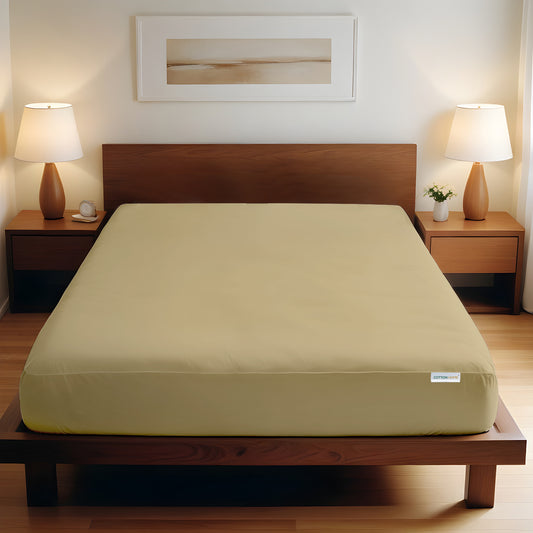 Super Soft Double Size Fitted sheet 120x200+25 cm Mustard with Deep Pockets - Cotton Home