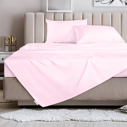 3 Piece Flat Sheet Set Supersoft Microfiber Pink Single Size 160x220 with 2 Pillow Case