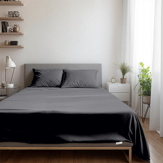 3 Piece Flat Sheet Set Supersoft Microfiber Silver Queen Size 200x220 with 2 Pillow Case