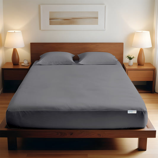 3 Piece Fitted Sheet Set Super Soft Silver Single Size 90x200+20cm with 2 Pillow Case - Cotton Home