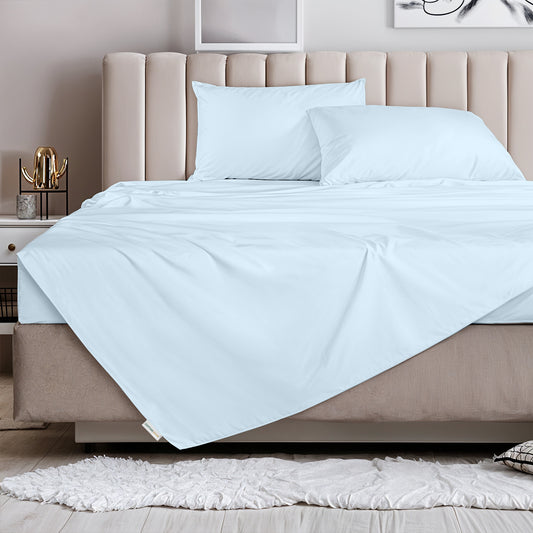 3 Piece Flat Sheet Set Supersoft Microfiber Sky Blue Single Size 160x220 with 2 Pillow Case
