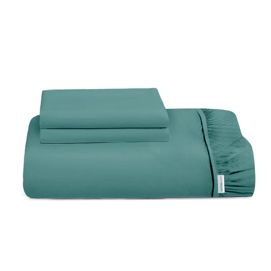 3 Piece Fitted Sheet Set Super Soft Teal Single Size 90x200+20cm with 2 Pillow Case - Cotton Home