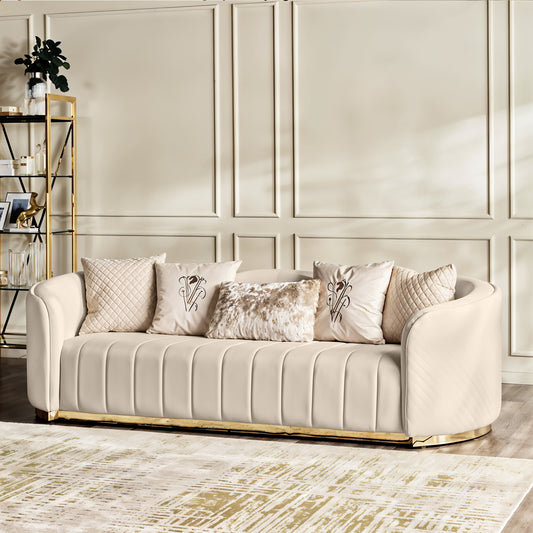 Fiona 3 Seater Velvet Sofa -Ivory - L247cm x W94cm x H81cm - Cotton Home
