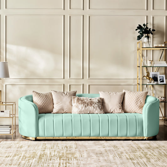 Fiona 3 Seater Velvet Sofa - Mint Green - L247cm x W94cm x H81cm - Cotton Home