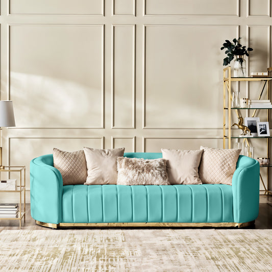 Fiona 3 Seater Velvet Sofa - Sky Blue - L247cm x W94cm x H81cm - Cotton Home