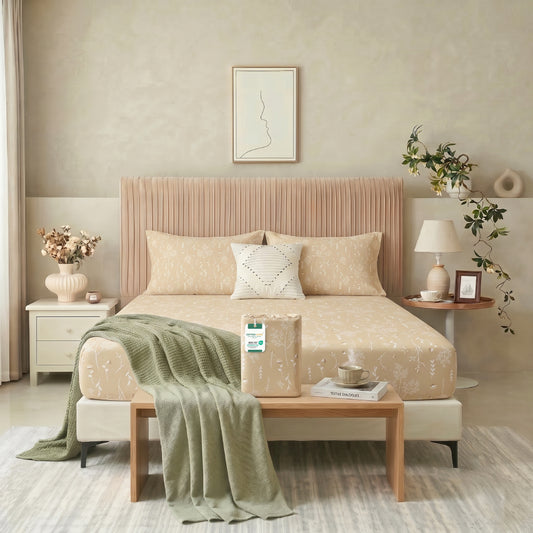 Premium Cotton Super King Size Printed Fitted Sheet 200X200+30CM With 2 Pillow Case -Floral Whisper