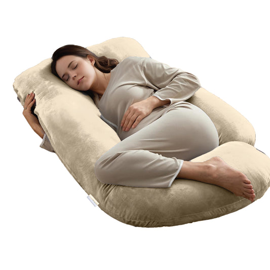 Serenity Velvet Pregnancy Pillow G-Shape Full Body Pillow With Removable Cover Ivory - Cotton Home