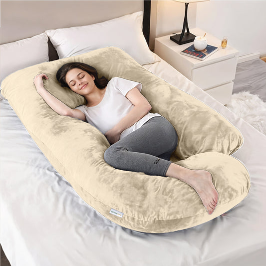 Serenity Velvet Pregnancy Pillow G-Shape Full Body Pillow With Removable Cover Ivory - Cotton Home