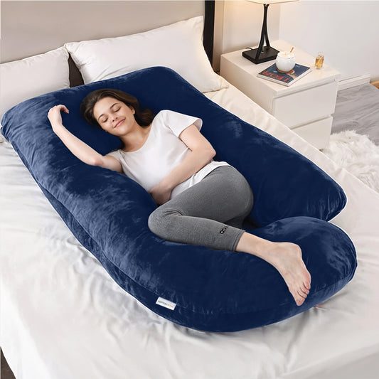 Serenity Velvet Pregnancy Pillow G-Shape Full Body Pillow With Removable Cover Navy Blue - Cotton Home