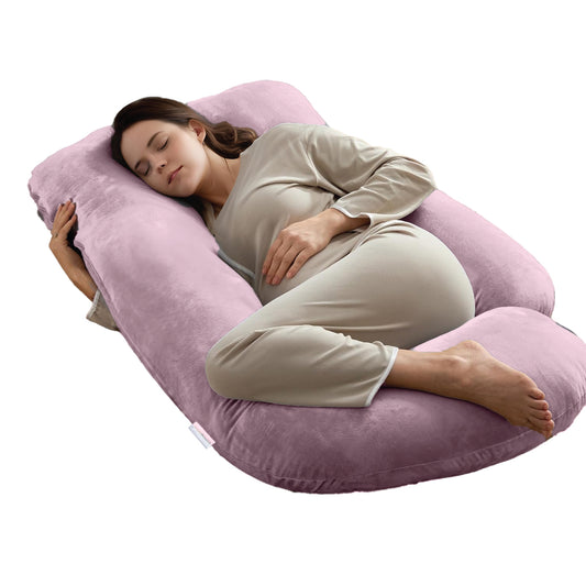 Serenity Velvet Pregnancy Pillow G-Shape Full Body Pillow With Removable Cover Pink - Cotton Home