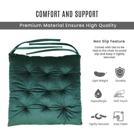 Velvet Slip Free Tufted Chair Cushion Green 40x40cm - Cotton Home