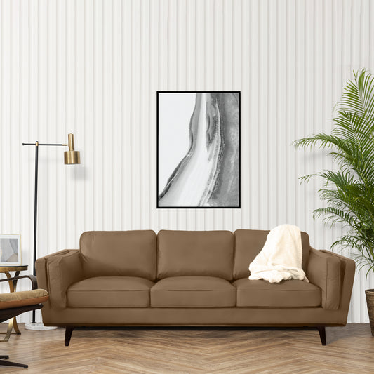 Lesa Brown Square Arm 3-Seater Leather Sofa - Cotton Home