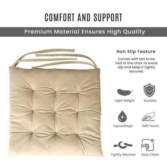 Velvet Slip Free Tufted Chair Cushion Light Beige 40x40cm - Cotton Home