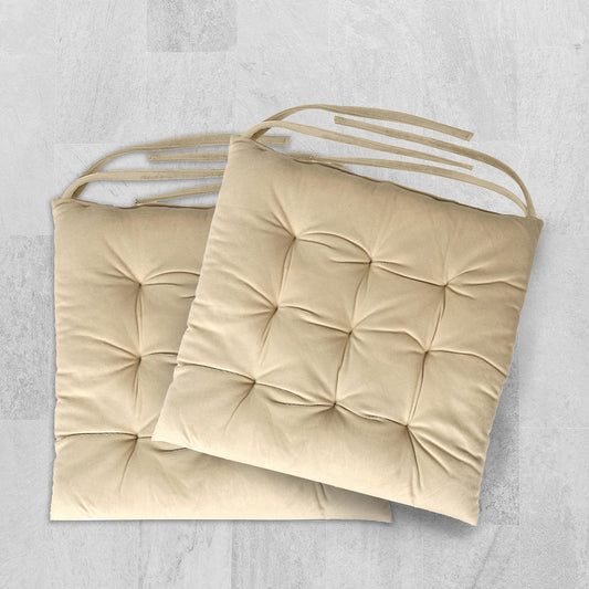 Velvet Slip Free Tufted Chair Cushion Light Beige 40x40cm - Pack of 2 - Cotton Home