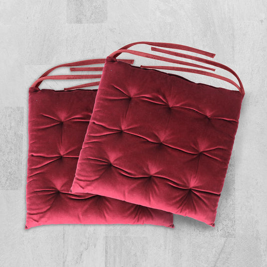 Velvet Slip Free Tufted Chair Cushion Maroon 40x40cm - Pack of 2 - Cotton Home