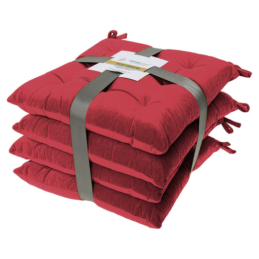 Velvet Slip Free Tufted Chair Cushion Maroon 40x40cm - Pack of 4 - Cotton Home