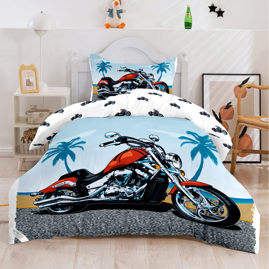 Kids Duvet Cover Set 3 Pcs - Motorcycle Print | 135x220cm | Microfiber | Cotton Home - Cotton Home